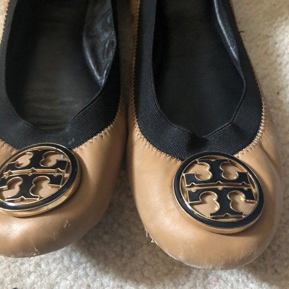 Tory Burch Authentic Caroline Ballet Flats 7 Beige - Picture 1 of 4